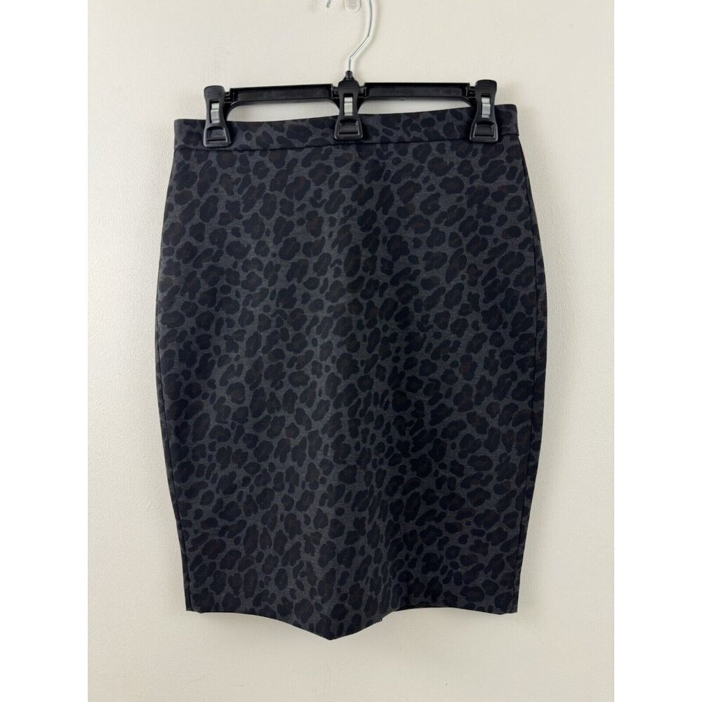 Ann Taylor Petite Leopard Animal Print Pencil Skirt Women's Sz 0P Black Gray